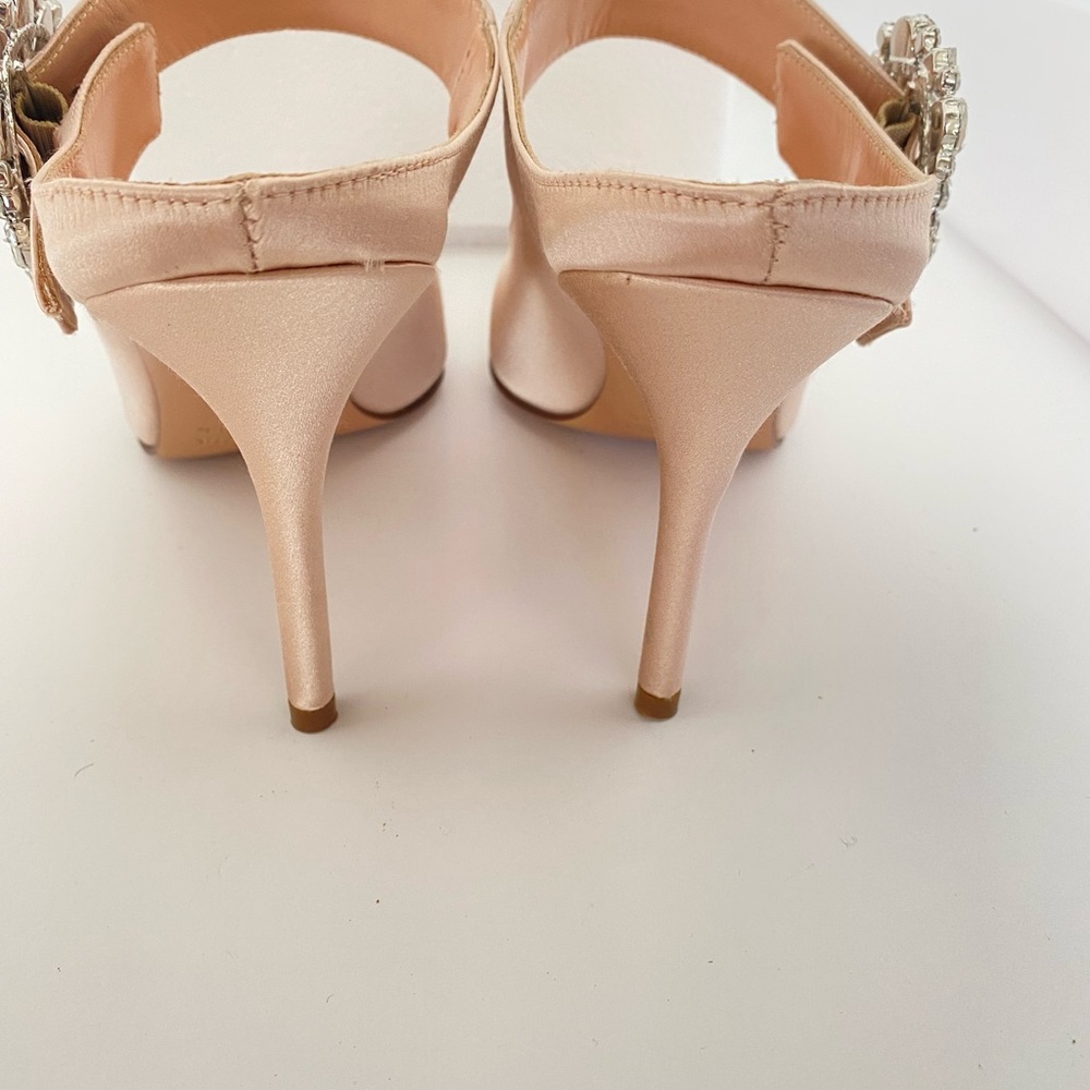 J. Crew Satin Heels in Light Pink with Crystal Buckle - Picture 3 of 4
